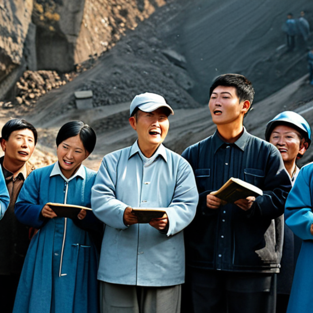 **

"A group of fully clothed Korean workers singing folk songs in a coal mine, modest clothing, appropriate attire, safe for work, perfect anatomy, natural proportions, expressing unity and hope, realistic style, daytime setting, safe for work, professional."

**