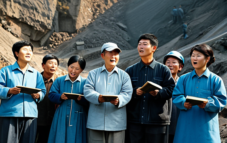 **
"A group of fully clothed Korean workers singing folk songs in a coal mine, modest clothing, appropriate attire, safe for work, perfect anatomy, natural proportions, expressing unity and hope, realistic style, daytime setting, safe for work, professional."
**