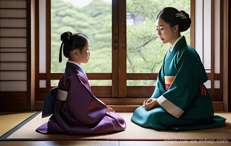 일제 강점기 일본인 관리자와 한국인 근로자의 관계 - **Prompt:** A poignant scene depicting a Korean family in the early 20th century under Japanese colo...