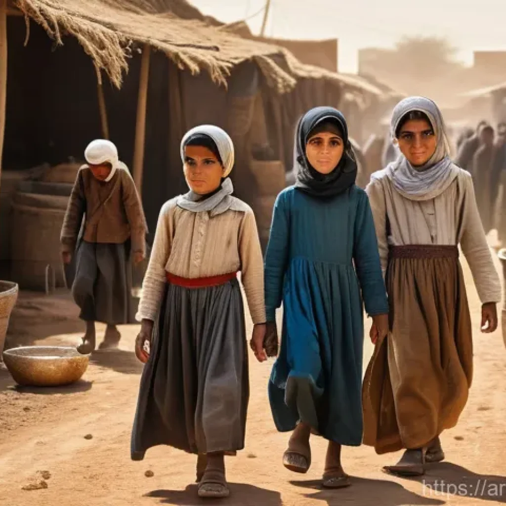 일제하 가족과 근무의 상호작용 - **Prompt:** A photorealistic image depicting young children, aged 8-12, working in a bustling market...