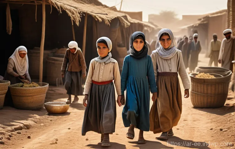 일제하 가족과 근무의 상호작용 - **Prompt:** A photorealistic image depicting young children, aged 8-12, working in a bustling market...