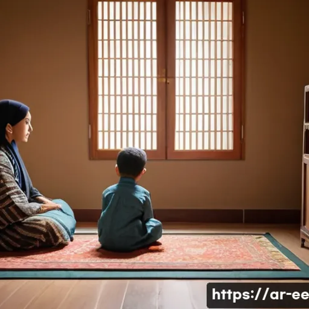 일제 강점기 근로자의 정신적 고통 - A Middle Eastern family scene in a modest traditional home during the Japanese occupation era, showi...