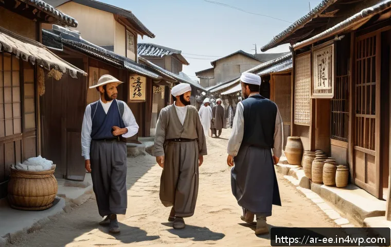 일제 강점기 공무원의 역할과 영향 - A detailed historical scene depicting local administrative employees during the Japanese occupation ...