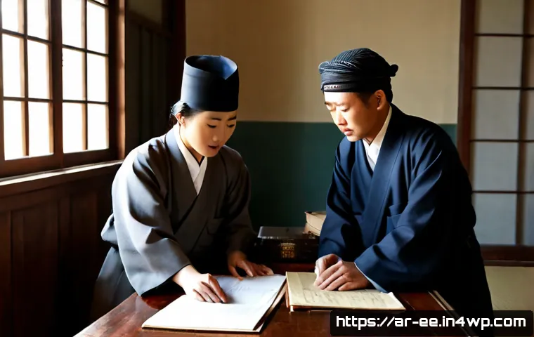 일제 강점기 근로자를 위한 법적 보호 - Photorealistic historical scene of Korean industrial workers during the Japanese colonial era meetin...